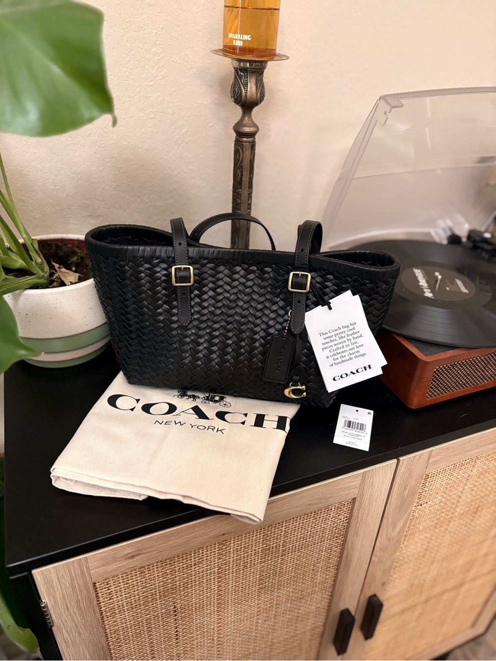 Coach’s Woven Leather Tote (2025) – Black | BRAND NEW WITH TAGS